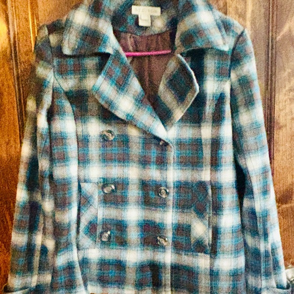 Stetson Blue and Brown Plaid Pea Coat